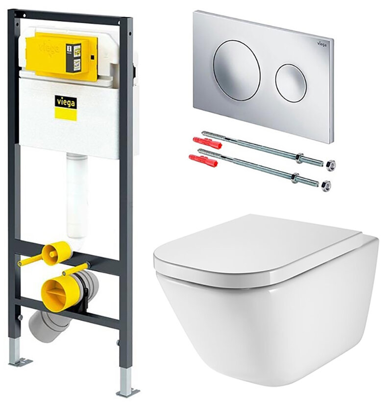 Изображение товара Инсталляция для подвесного унитаза Viega и безободковый унитаз Roca Gap комплект