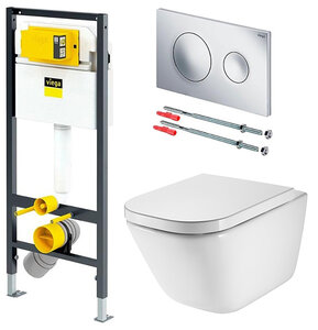 Изображение товара Инсталляция для подвесного унитаза Viega и безободковый унитаз Roca Gap комплект
