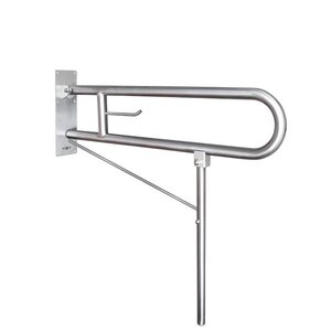 Изображение товара Поручень полукруглый Nofer 15206.B 75 см, для людей с ограниченными возможностями с креплением к полу и дополнительной опорой, нержавеющая сталь глянцевая