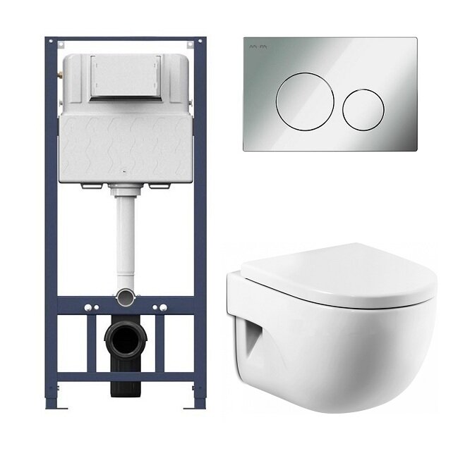 Изображение товара Инсталляция Am.Pm с унитазом Roca Meridian-N Compact 346248000, сиденье микролифт клавиша хром, комплект Santehnica.ru