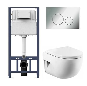 Изображение товара Инсталляция Am.Pm с унитазом Roca Meridian-N Compact 346248000, сиденье микролифт клавиша хром, комплект Santehnica.ru