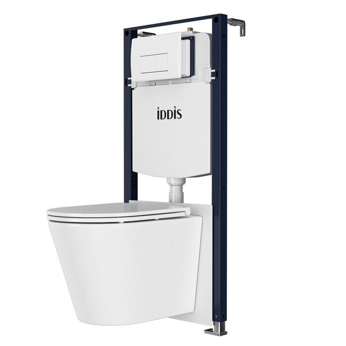 Изображение товара Комплект 3 в 1 Iddis, CAQPO1GWi73: подвесной унитаз Calipso, безободковый, сиденье микролифт, белый, инсталляция Profix, клавиша белая