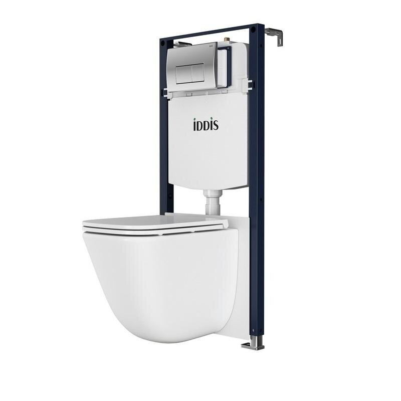 Изображение товара Комплект Iddis Basic BASTQ01i73: инсталляция, подвесной безободковый унитаз Torr Q белый, сиденье микролифт, клавиша хром