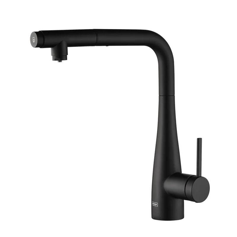 Изображение товара Смеситель для кухонной мойки Aquame Cucina AQM9902MB, с выдвижным изливом, с возможностью подачи фильтрованной воды, цвет черный матовый