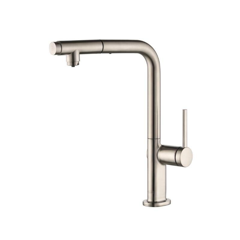 Изображение товара Смеситель для кухонной мойки Aquame Cucina AQM9903BN, с выдвижным изливом, с возможностью подачи фильтрованной воды, цвет никель шлифованный
