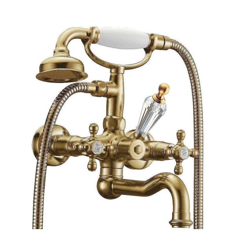 Изображение товара Смеситель для ванны и душа Boheme Medici Presente 313-SW, с душевым гарнитуром, бронза, ручки кристалл Swarovski