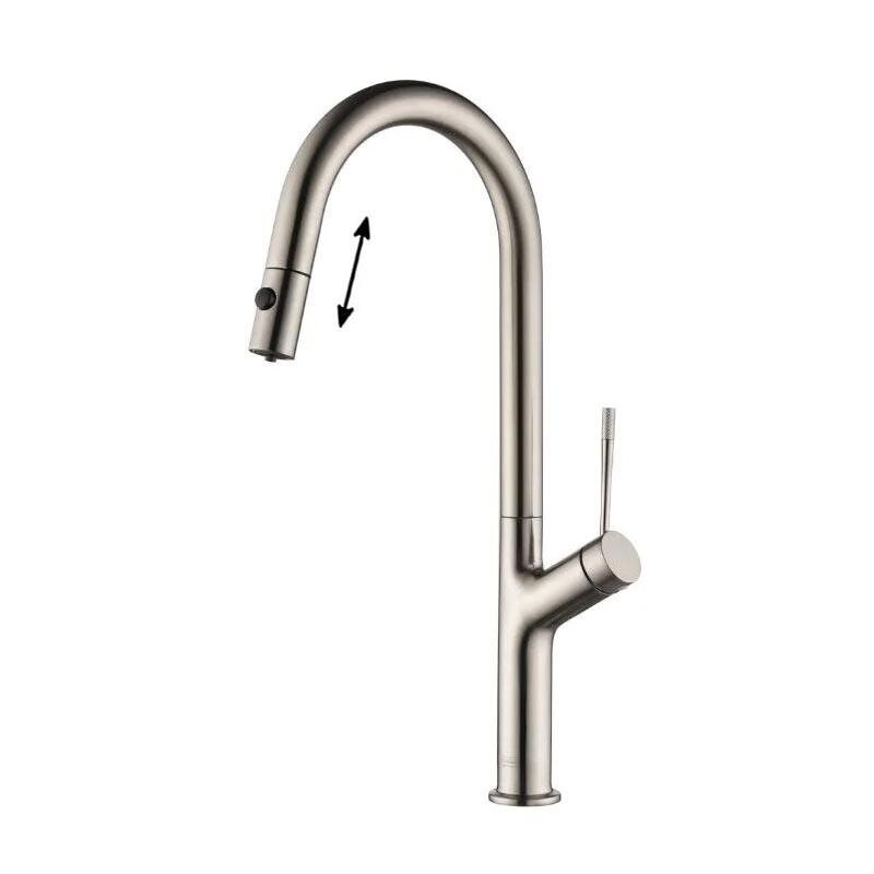 Изображение товара Смеситель для кухонной мойки Aquame Cucina AQM9905BN, с выдвижным изливом, с подключение к фильтру, цвет никель шлифованный