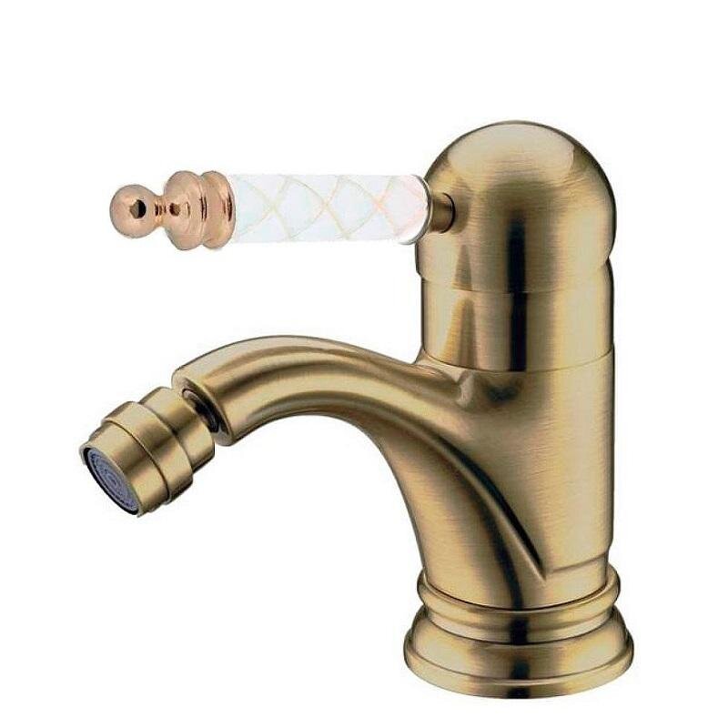 Изображение товара Смеситель для биде Boheme Medici Ripresa 306-MR-W, бронза, ручка стекло белое Murano