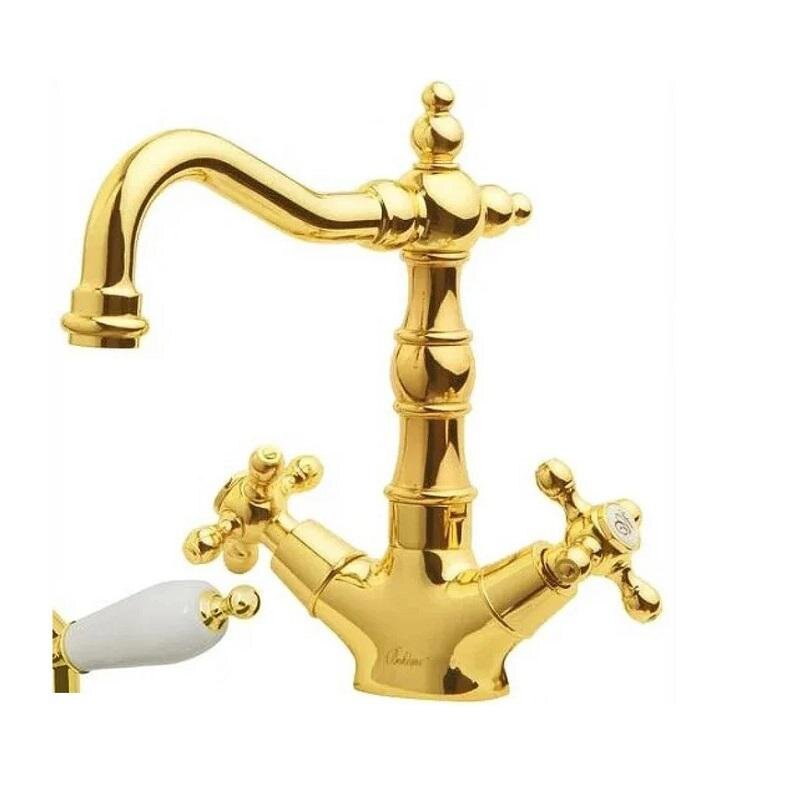 Изображение товара Смеситель для раковины Boheme Tradizionale 292-Ceramic, золото, ручка белая керамика