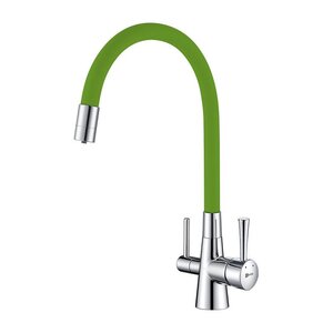 Изображение товара Смеситель для кухонной мойки Lemark Comfort LM3075C-Green, с гибким изливом, с подключением к фильтру, хром/зеленый