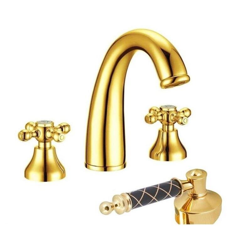 Изображение товара Смеситель для раковины Boheme Tradizionale 297-MR-B, золото, ручка черный Murano