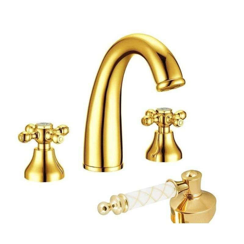 Изображение товара Смеситель для раковины Boheme Tradizionale 297-MR-W, золото, ручка белый Murano