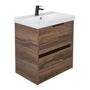 Изображение товара Тумба с раковиной Comforty Селенга 00-00021874CF, 60 см, подвесная, цвет дуб темно-коричневый