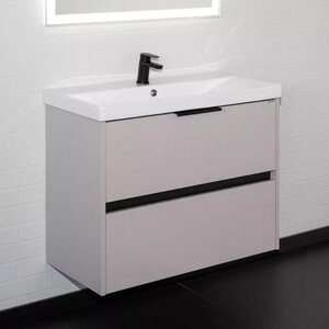Изображение товара Тумба с раковиной Comforty Селенга 00-00021982CF, 80 см, подвесная, цвет серый шелк