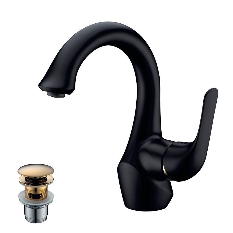 Изображение товара Смеситель для раковины Lemark Swan LM5406BG, с донным клапаном, черный/золото