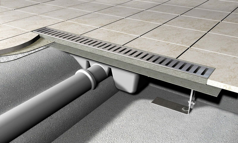 Изображение товара Дренажный канал AlcaPlast APZ6S-750 для ванной комнаты с опорами и горизонтальным выпуском