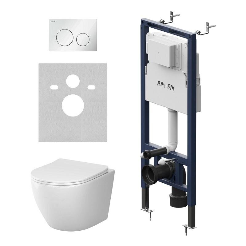 Изображение товара Комплект IS130101.801901: Инсталляция Am.Pm MasterFit, унитаз подвесной Am.Pm Like Aquaspin, безободковый, сиденье микролифт, с клавишей цвет белый