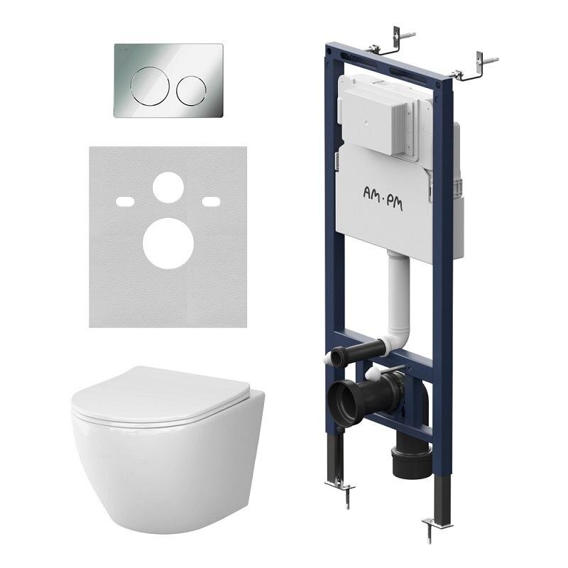 Изображение товара Комплект IS130151.801901: Инсталляция Am.Pm MasterFit, унитаз подвесной Am.Pm Like Aquaspin, безободковый, сиденье микролифт, с клавишей цвет хром