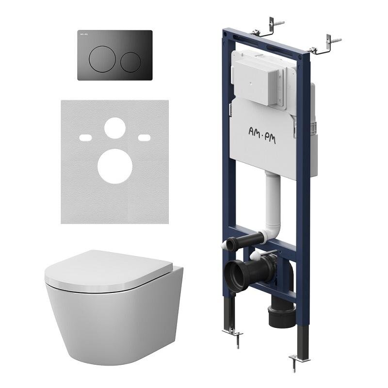 Изображение товара Комплект IS130138.851900: Инсталляция Am.Pm MasterFit, унитаз подвесной AM.PM X-Joy Aquaspin, безободковый, сиденье микролифт, с клавишей цвет черный матовый Изображение товара Комплект IS130138.851900: Инсталляция Am.Pm MasterFit, унитаз подвесной AM.PM X-Joy Aquaspin, безободковый, сиденье микролифт, с клавишей цвет черный матовый