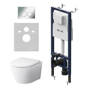 Изображение товара Комплект IS130151.851900: Инсталляция Am.Pm MasterFit, унитаз подвесной AM.PM X-Joy Aquaspin, безободковый, сиденье микролифт, с клавишей цвет хром