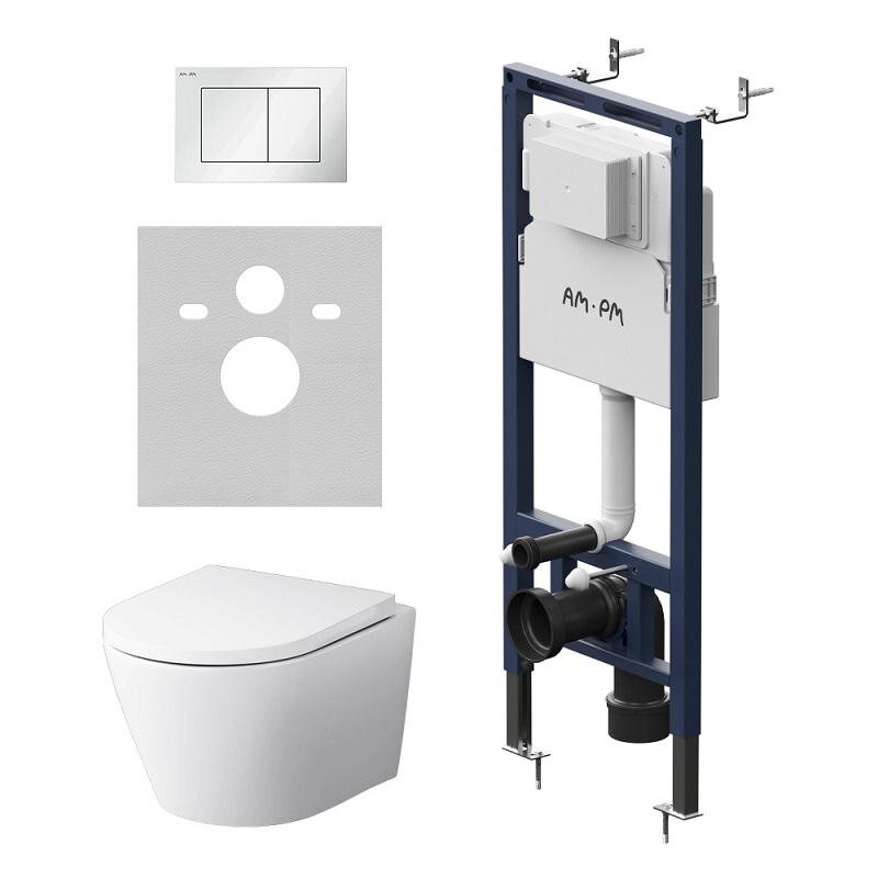 Изображение товара Комплект IS130201.851900: Инсталляция Am.Pm MasterFit, унитаз подвесной AM.PM X-Joy Aquaspin, безободковый, сиденье микролифт, с клавишей цвет белый
