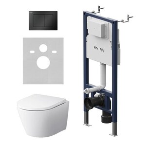 Изображение товара Комплект IS130238.851900: Инсталляция Am.Pm MasterFit, унитаз подвесной AM.PM X-Joy Aquaspin, безободковый, сиденье микролифт, с клавишей цвет черный матовый