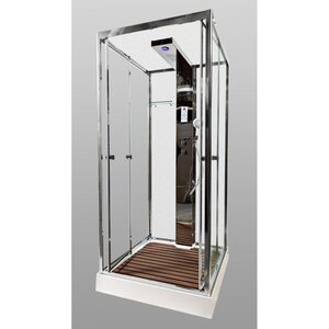 Изображение товара Душевая кабина AvaCan Z111MTSTEAM, 100 x 100 см, с крышей, поддон низкий, стекло прозрачное, профиль хром