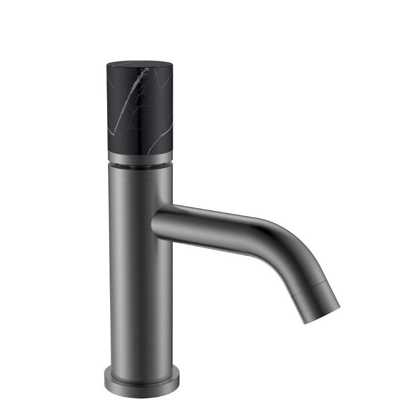 Изображение товара Смеситель Boheme Stick 121-SGM-MR-B для раковины, графит Gun Metal, ручка touch черный мрамор