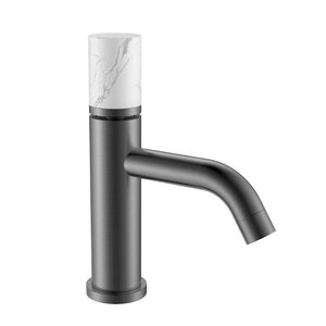 Изображение товара Смеситель Boheme Stick 121-GM-MR-W для раковины, графит Gun Metal, ручка touch белый мрамор