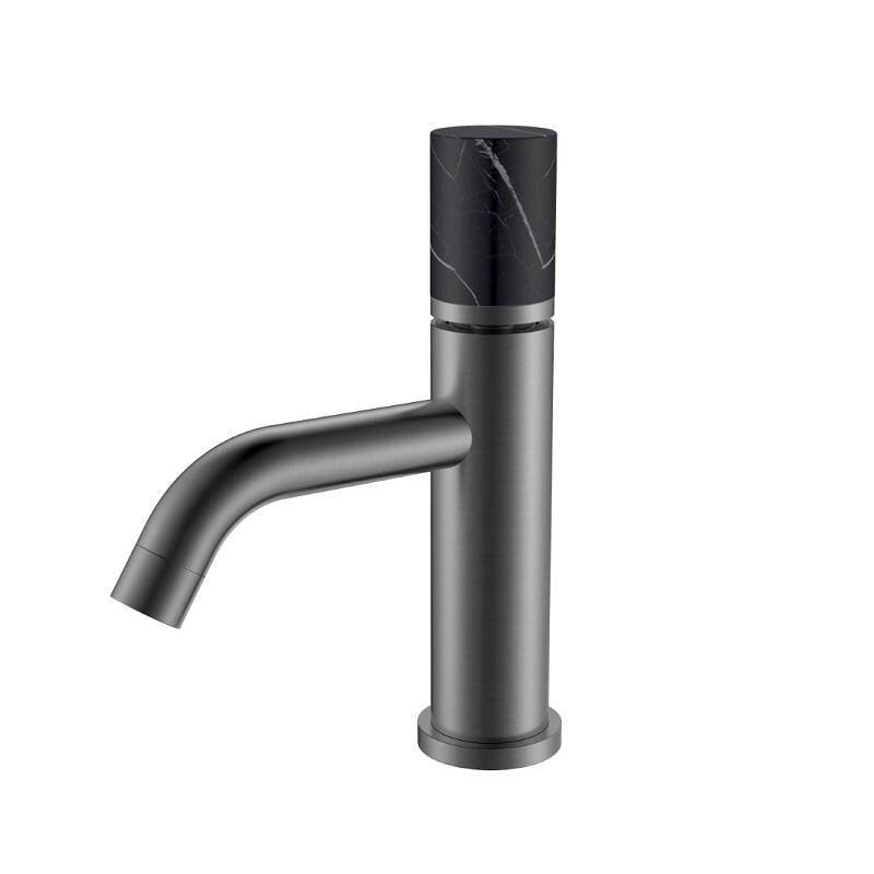 Изображение товара Смеситель Boheme Stick 121-GM-MR-B для раковины, графит матовый Gun Metal, ручка touch черный мрамор