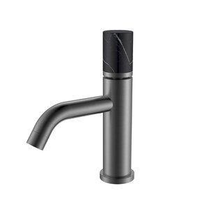 Изображение товара Смеситель Boheme Stick 121-GM-MR-B для раковины, графит матовый Gun Metal, ручка touch черный мрамор