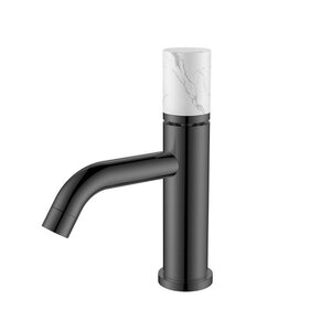 Изображение товара Смеситель Boheme Stick 121-SGM-MR-W для раковины, графит shine Gun Metal, ручка touch белый мрамор