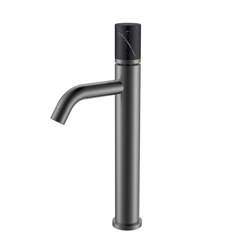 Изображение товара Смеситель Boheme Stick 122-GM-MR-B графит Gun Metal с ручкой Diamond (черный мрамор) 