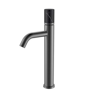 Изображение товара Смеситель Boheme Stick 122-GM-MR-B для раковины, графит Gun Metal, c ручкой Diamond черный мрамор