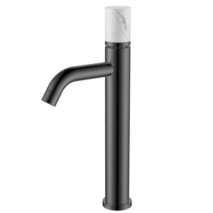 Изображение товара Смеситель Boheme Stick 122-GM-MR-W для раковины, графит матовый Gun Metal, c ручкой Diamond белый мрамор