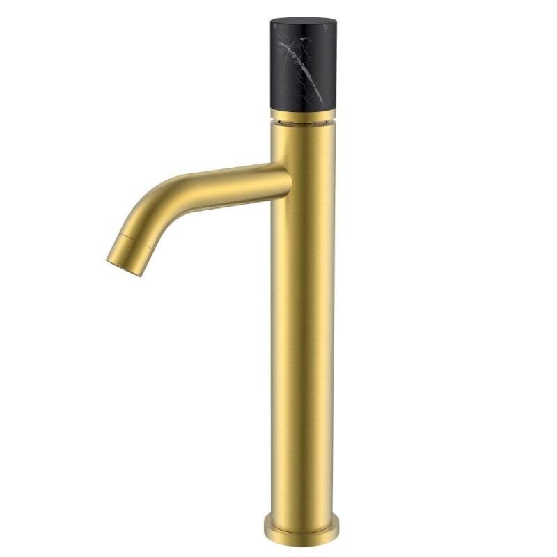 Изображение товара Смеситель Boheme Stick 122-MG-MR-B для раковины, золото матовое, c ручкой Diamond черный мрамор