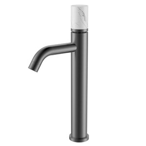 Изображение товара Смеситель Boheme Stick 122-SGM-MR-W для раковины, графит shine Gun Metal, c ручкой Diamond белый мрамор