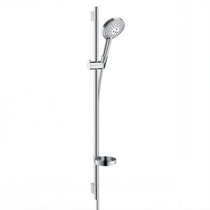 Изображение товара Душевой гарнитур Hansgrohe Raindance Select S 120 3jet PowderRain 27667000, штанга 90 см, корпус хром, лицевая часть белая, 3 режима струи