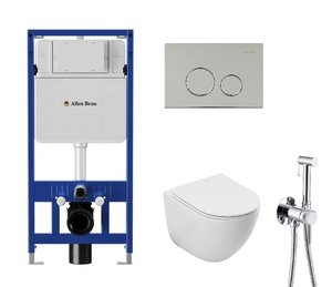 Изображение товара Комплект Allen Brau 306274+348381+306276+296357: инсталляция Pneumatic с безободковым унитазом Priority 4, смыв торнадо, сиденье микролифт, белый, клавиша хром, с гигиеническим душем