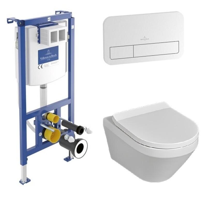 Изображение товара Инсталляция Villeroy & Boch с унитазом Architectura 4616CB01/92243068, безободковый DirectFlush, смыв TwistFlush (торнадо), сиденье микролифт, клавиша смыва белая, альпийский белый, 3 в 1