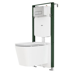 Изображение товара Комплект Iddis Basic BASBIPA5i73: инсталляция Profix Air с подвесным безободковый унитазом Bild Q белый, смыв торнадо, сиденье микролифт, клавиша Unifix хром матовый