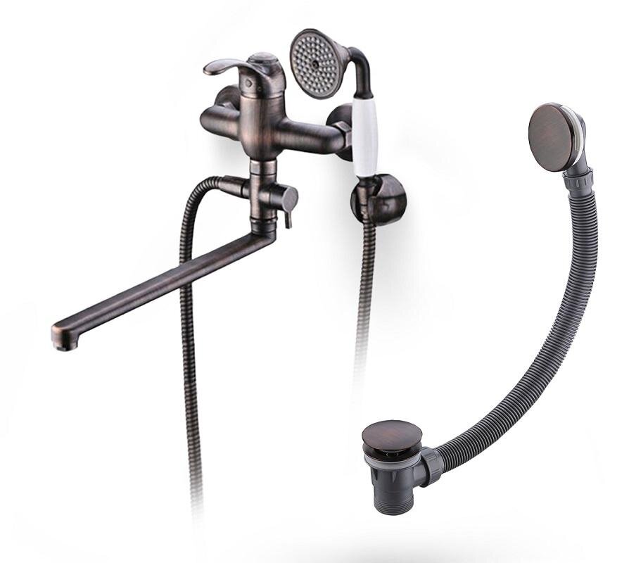 Изображение товара Смеситель WasserKRAFT Isar A1302L.055, для ванны и душа, с душевым гарнитуром, слив-перелив, бронза тёмная