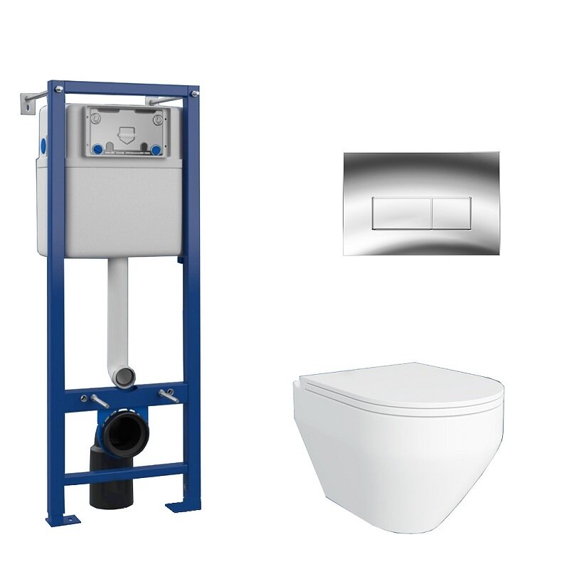 Изображение товара Комплект Maretti Calabria 3 в 1, CA29UM01552: инсталляция AC11P5211, унитаз безободковый CA10PBM29-844, белый, сиденье с микролифтом, кнопка смыва AC12UM-015, цвет хром