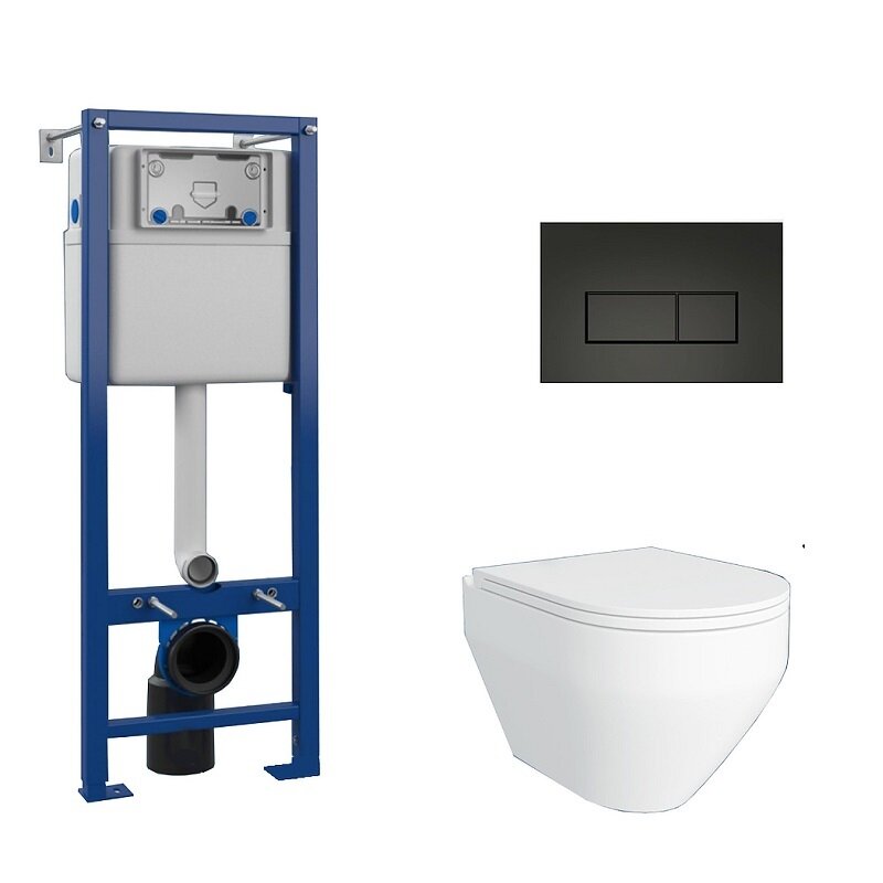 Изображение товара Комплект Maretti Calabria 3 в 1, CA29UM56052: инсталляция AC11P5211, унитаз безободковый CA10PBM29-844, белый, сиденье с микролифтом, кнопка смыва AC12UM-560, цвет черный матовый