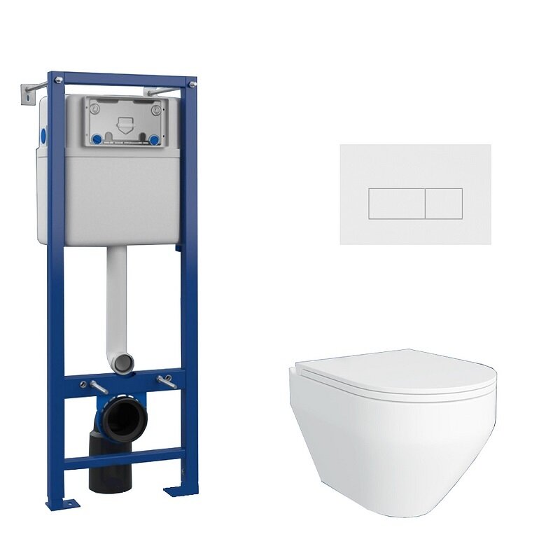 Изображение товара Комплект Maretti Calabria 3 в 1, CA29UM74052: инсталляция AC11P5211, унитаз безободковый CA10PBM29-844, белый, сиденье с микролифтом, кнопка смыва AC12UM-740, цвет белый матовый