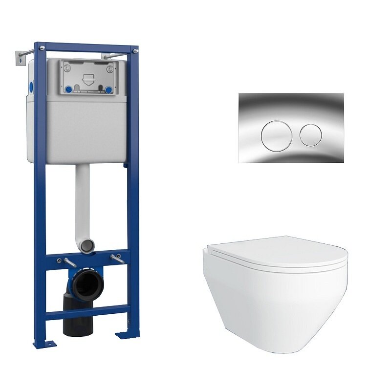 Изображение товара Комплект Maretti Calabria 3 в 1, CA29EA01552: инсталляция AC11P5211, унитаз безободковый CA10PBM29-844, белый, сиденье с микролифтом, кнопка смыва AC12EA-015, цвет хром