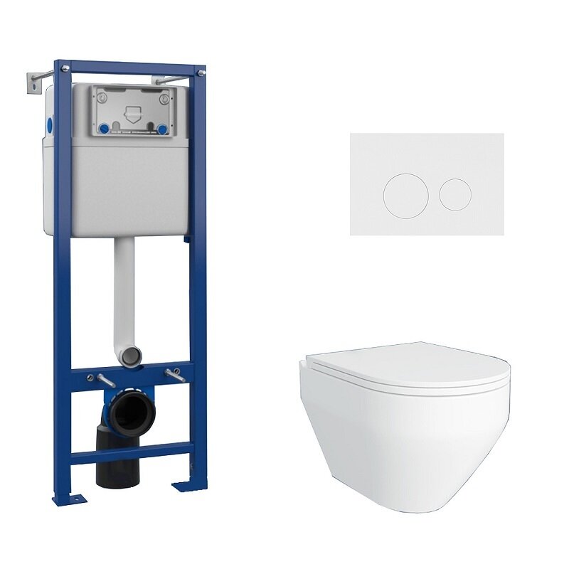 Изображение товара Комплект Maretti Calabria 3 в 1, CA29EA74052: инсталляция AC11P5211, унитаз безободковый CA10PBM29-844, белый, сиденье с микролифтом, кнопка смыва AC12EA-740, цвет белый матовый