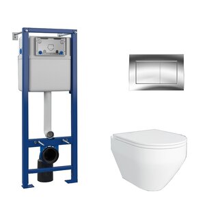 Изображение товара Комплект Maretti Calabria 3 в 1, CA29SF01552: инсталляция AC11P5211, унитаз безободковый CA10PBM29-844, белый, сиденье с микролифтом, кнопка смыва AC12SF-015, цвет хром