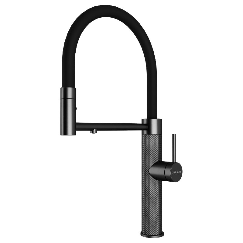 Изображение товара Смеситель для кухонной мойки Paulmark Ganymede Diamond Gd613199-GM, с подключением к фильтру питьевой воды, цвет вороненая сталь/черный