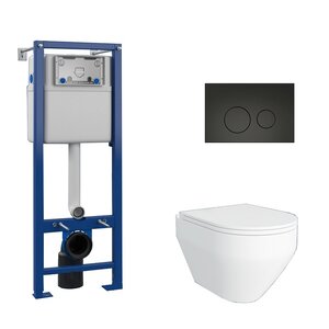 Изображение товара Комплект Maretti Calabria 3 в 1, CA29EA56052: инсталляция AC11P5211, унитаз безободковый CA10PBM29-844, белый, сиденье с микролифтом, кнопка смыва AC12EA-560, цвет черный матовый